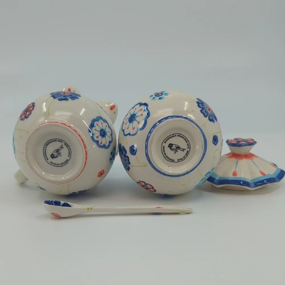 Anthropologie Covered Sugar, Sugar Spoon, and Creamer Set - Picture 7 of 8
